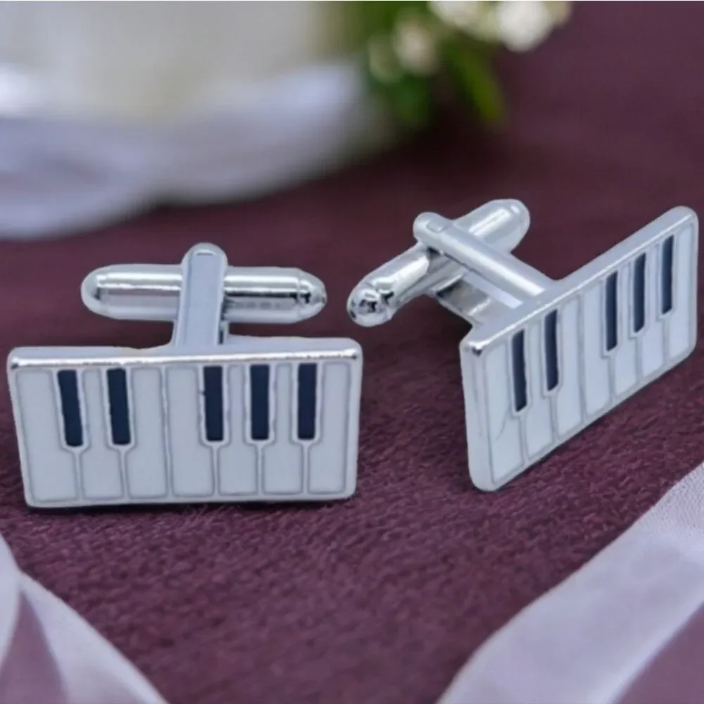 Piano Key Silver Cufflinks Tuxedo Formal Shaped Cuff Links Musician Band NWT Men